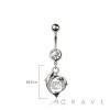 316L SURGICAL STEEL MULTI CZ DOLPHIN LOVE HEART BEZEL CENTER DANGLE BELLY BUTTON NAVEL RING 